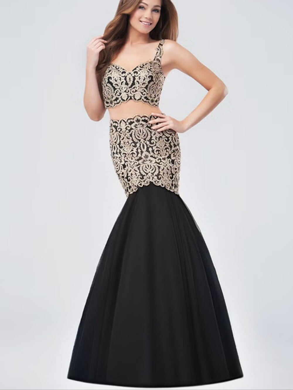 Assoc. Of Wedding Gown Specialists, Black & Gold Brocade Sparkle 2-pc Dress, 4